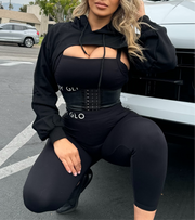 Black crop top hoodies luxe waisted